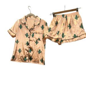 Barbie pastel peachy pink Cactus Print 2 piece pajama set XS